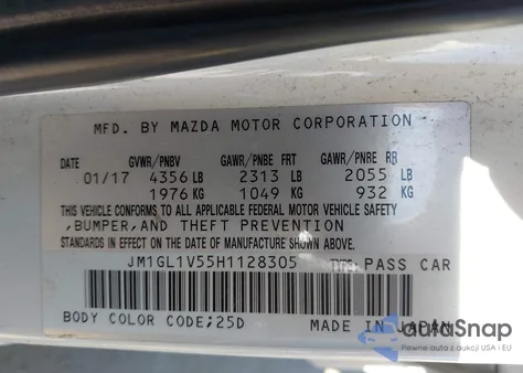 2017 Mazda Mazda6 Touring z USA, uszkodzony, nr VIN JM1GL1V55H1128305